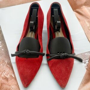 3.1 Phillip Lim Martini Red &‎ Black Suede Leather Pointed Toe Flats Size 39-8.5